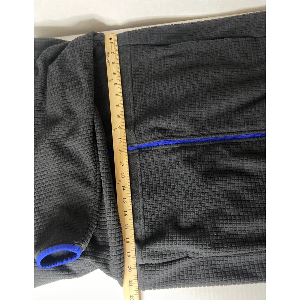 Lands End Black Fleece Jacket Mens Size Medium Zip Up Blue‎ Trim Textured